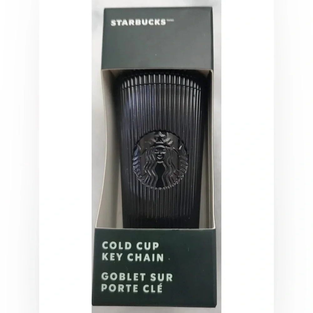 * NIB Starbucks Jet Black Pleated Metallic Core 2024 Key Chain Tumbler Cold Cup